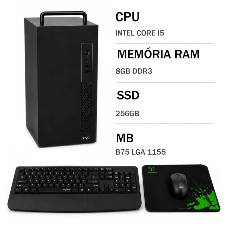 PC Montado Intel Core I5-2500 8GB RAM 256GB SSD + Mouse + Teclado + Mousepad - Negro